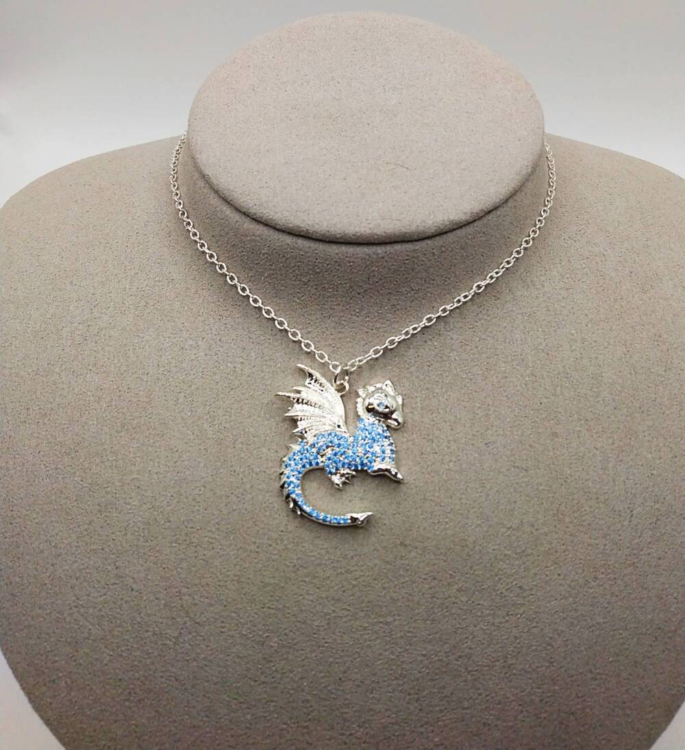 Alter Image Blue Crystal Dragon Necklace Fantasy Stainless Steel